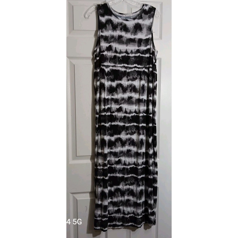 Koolaburra by UGG Stretch Modal Boat Neck Tank Dress Size M Black White Tie Dye